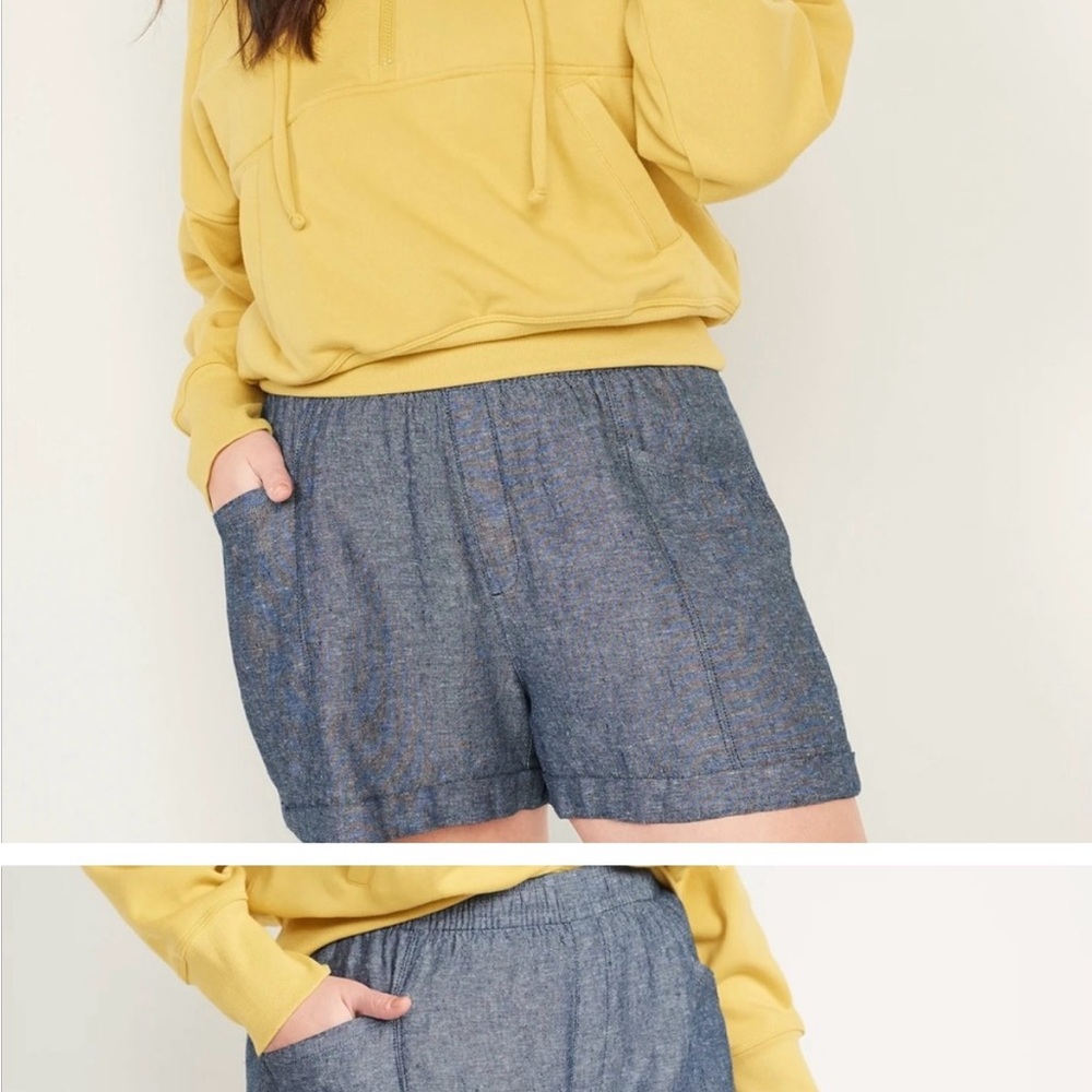Stylish OLD NAVY XL High-Waisted Linen-Blend
Shorts Chambray Blue
